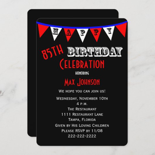 85e verjaardag Party Uitnodiging Bunting (Voorkant / Achterkant)