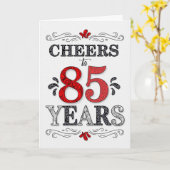 85e verjaardag Proost in rood wit zwart patroon Kaart (Gele Bloem)