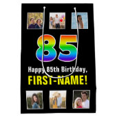 85e verjaardag: Regenboog "85", aangepaste foto's Medium Cadeauzakje (Achterkant)