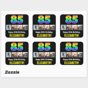 85e verjaardag: Regenboog "85"; Aangepaste foto's Vierkante Sticker