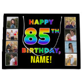 85e verjaardag: regenboogtekst, aangepaste foto's  groot cadeauzakje (Voorkant)