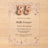 85e verjaardag roos gouden roze sterren Clear Acryl Uitnodigingen (Voorkant)