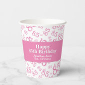 85e verjaardag Roze/White Random Number Pattern 85 Papieren Bekers (Achterkant)