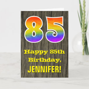 85e verjaardag: rustieke Faux Wood Look, Regenboog Kaart