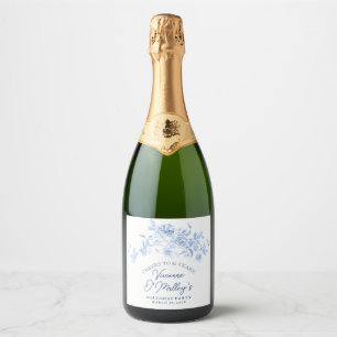 85e verjaardag Stofblauwe Roos Bloem Sparkling Wijnetiket