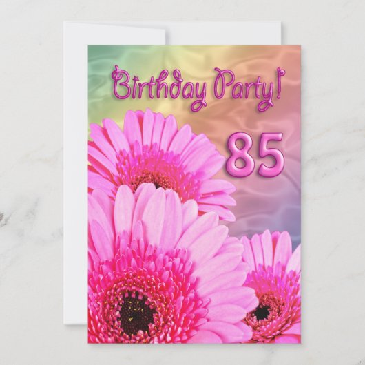 85e verjaardag uitnodiging met roze bloemen (Voorkant)