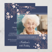 85e verjaardag van uitnodigingen blauwe koraal blo (Voorkant / Achterkant)