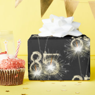 85e verjaardag vonken op zwart cadeaupapier
