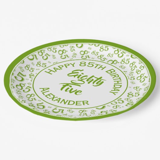 85e verjaardag Willekeurig getal Patroon Groen/Wit Papieren Bordje (Gekanteld)