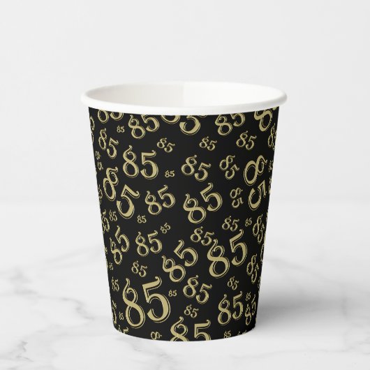 85e verjaardag Willekeurige nummer Patroon Zwart/G Papieren Bekers (Links)