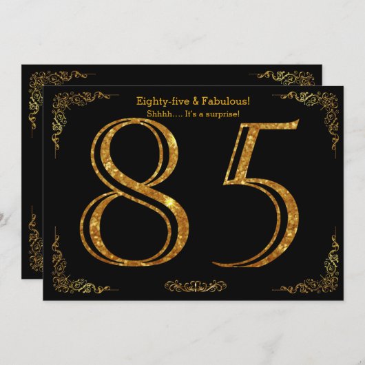 85e Verjaardagsfeest, Gatsby stijl, zwart goud gli Kaart (Voorkant / Achterkant)