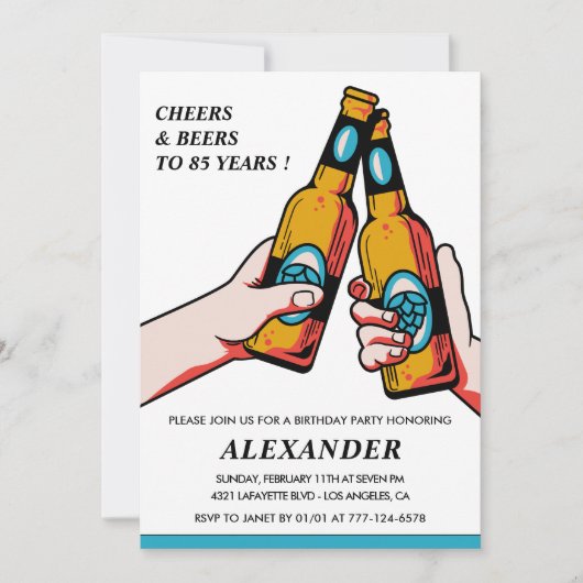 85e verjaardagsuitnodiging Cheers and Beers Mannen Kaart (Voorkant)