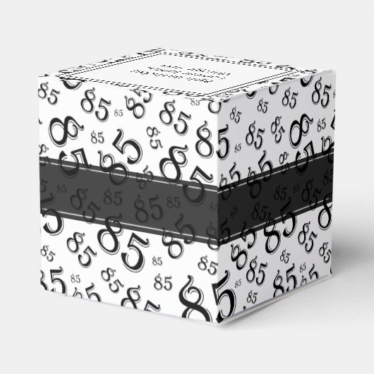85e zwart/wit willekeurig getallenpatroon bedankdoosjes (Achterkant)