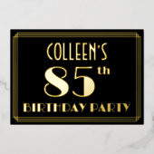 85ste verjaardag: Art Deco Kijk "85", met naam Folie Uitnodiging (Voorkant)