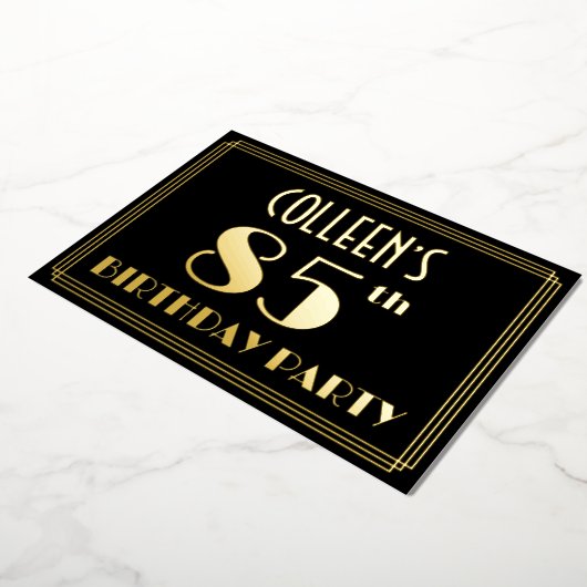 85ste verjaardag: Art Deco Kijk "85", met naam Folie Uitnodiging (Gedraaid)