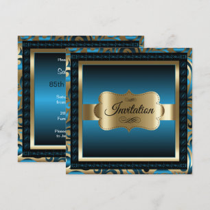 85ste verjaardag   Blauw metaal & goud Kaart