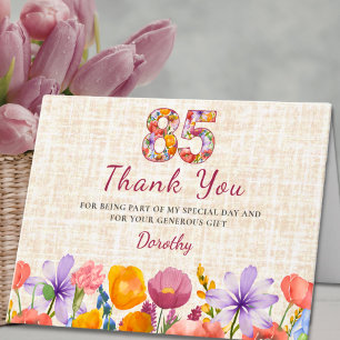 85ste verjaardag - Elegante bloem nummer 85 jaar Bedankkaart