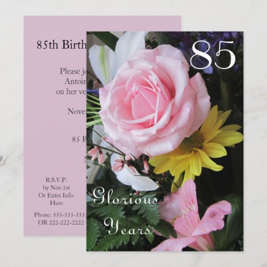 85th Birthday Celebration!-Roze Rose Bouquet Kaart (Voorkant / Achterkant)