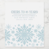 85th Birthday Minimalist Blue Snowflake Custom Wijn Etiket (Enkel label)