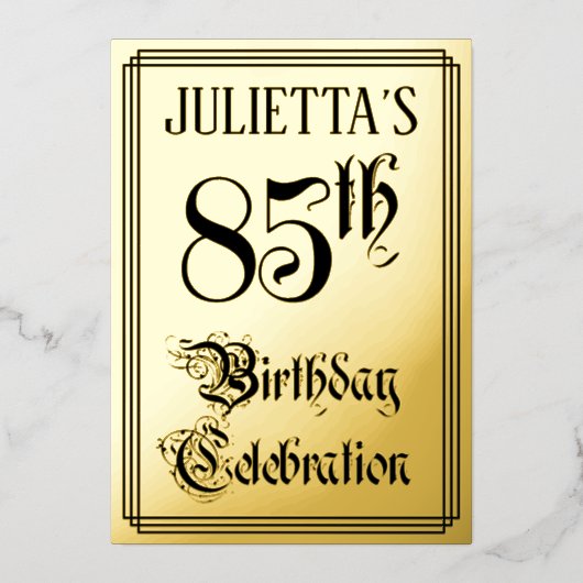 85th Birthday Party — Elegant Script + aangepaste  Folie Uitnodiging (Voorkant)