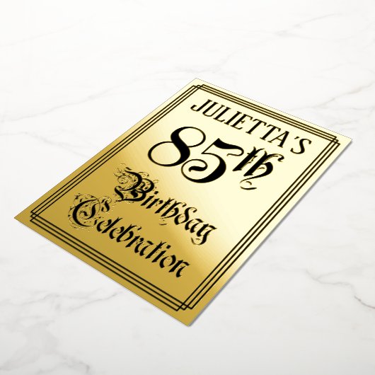 85th Birthday Party — Elegant Script + aangepaste  Folie Uitnodiging (Gedraaid)