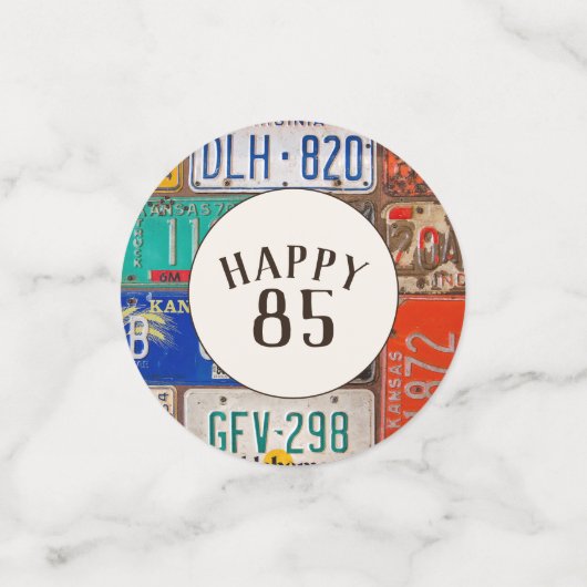 85th Birthday Retro Licence Borden Confetti (Kleine voorkant)