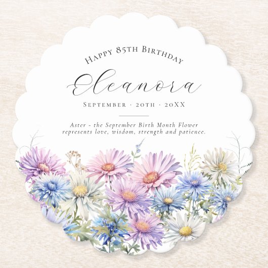 85th Birthday September Birth Flower Custom Kartonnen Onderzetters (Voorkant)