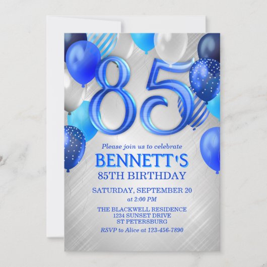 85th Mens Blue Birthday Invitation (Devant)