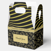 85th Party Zwart/Goud Willekeurig Getal Patroon Bedankdoosjes (Geopend)