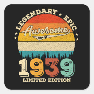 86 jaar oud 1939 Retro Geweldige 90ste verjaardags Vierkante Sticker