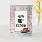 86e anniversaire Camion rouge Retro sur la carte (Fleur jaune)