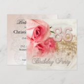 86e anniversaire invitation de fête, roses et perl (Devant / Derrière)