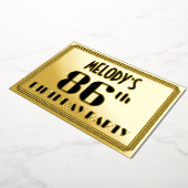 86e verjaardag: Art Deco Kijk "86" en naam Folie Uitnodiging (Gedraaid)