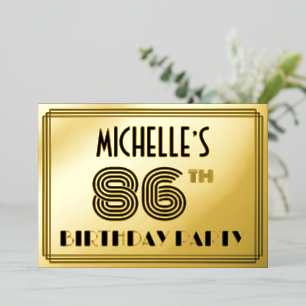 86e verjaardag — Art Deco Style "86" en naam Folie Uitnodiging