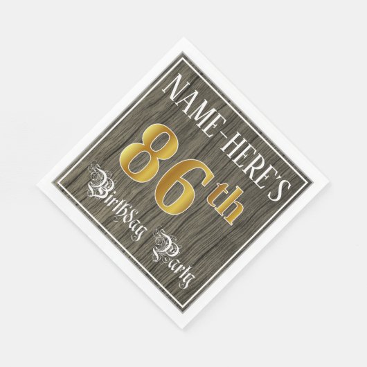 86e verjaardag — Faux Gold & Faux Wood Servet (Hoek)