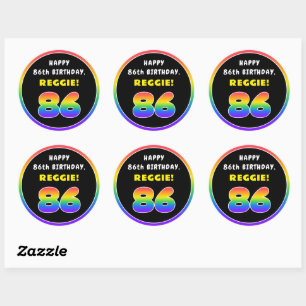 86e verjaardag: kleurrijke regenboog # 86, Naam va Ronde Sticker