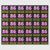 86e verjaardag: Roze strips en hart "86" + naam Cadeaupapier (Vlak)