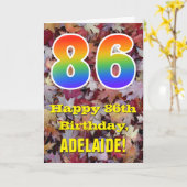 86e verjaardag; rustieke herfstbladeren; regenboog kaart (Gele Bloem)