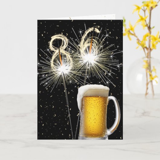 86e Verjaardag Sparklers Met Bier Mok Kaart (Gele Bloem)