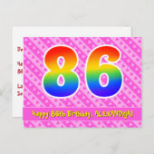 86ste verjaardag: roze strepen en harten, regenboo briefkaart (Voorkant / Achterkant)