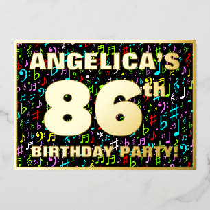86ste verjaardagsfeest — Leuke, kleurrijke muziek Folie Uitnodiging