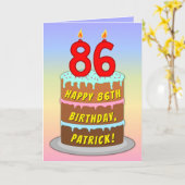 86th Birthday — Fun Cake & Candles, w/Custom Name Kaart (Gele Bloem)
