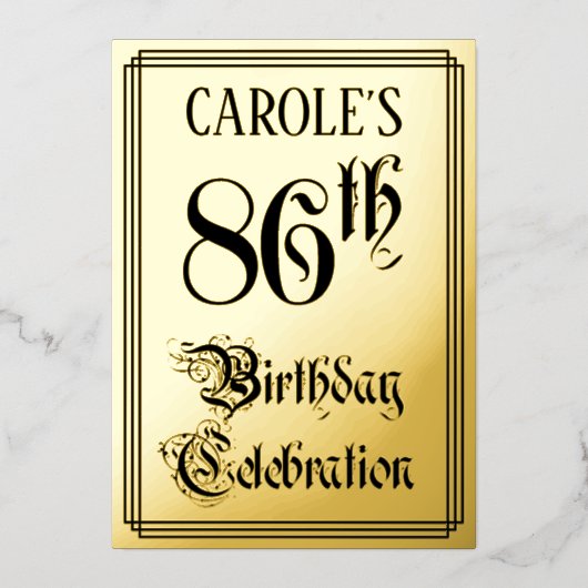 86th Birthday Party — Elegant Script + aangepaste  Folie Uitnodiging (Voorkant)