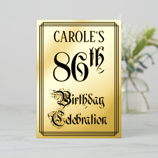 86th Birthday Party — Elegant Script + aangepaste  Folie Uitnodiging (Staand Voorkant)