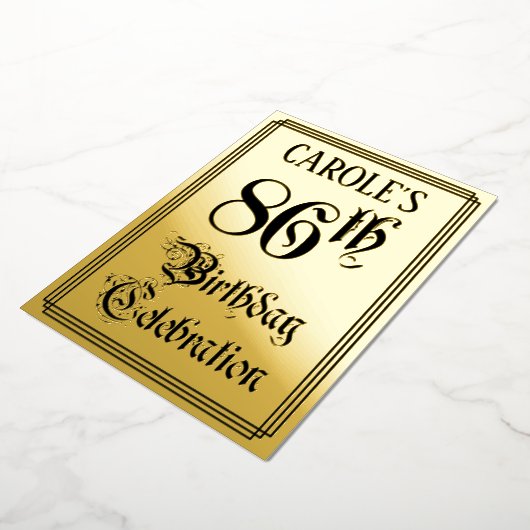 86th Birthday Party — Elegant Script + aangepaste  Folie Uitnodiging (Gedraaid)