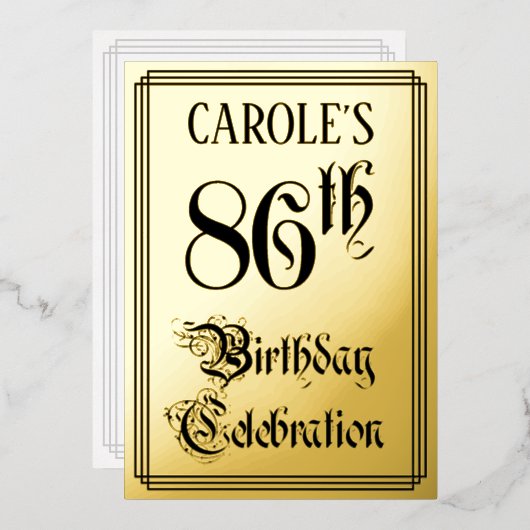 86th Birthday Party — Elegant Script + aangepaste  Folie Uitnodiging (Voorkant / Achterkant)