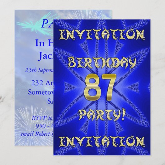 87e invitation de fête d'anniversaire (Devant / Derrière)