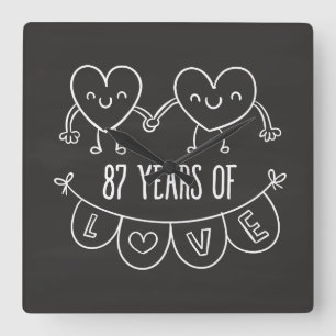87e Jubileum Gift Chalk Hearts Vierkante Klok