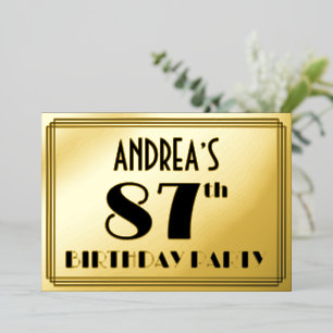 87e verjaardag — Art Deco look "87" + Naam Folie Uitnodiging