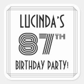 87e verjaardag: Art Deco Style + Aangepaste naam Vierkante Sticker (Voorkant)